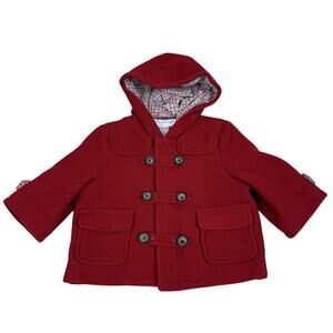 Janie And Jack Layette Red Wool Blend Pea Coat Baby 0-6 Months Unisex Hooded